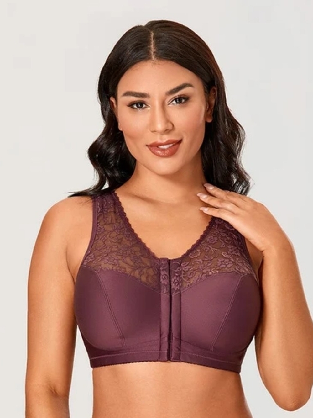 Front-Closure Lace-Detail Comfort Bra in Plum Size 38B New Without Tag